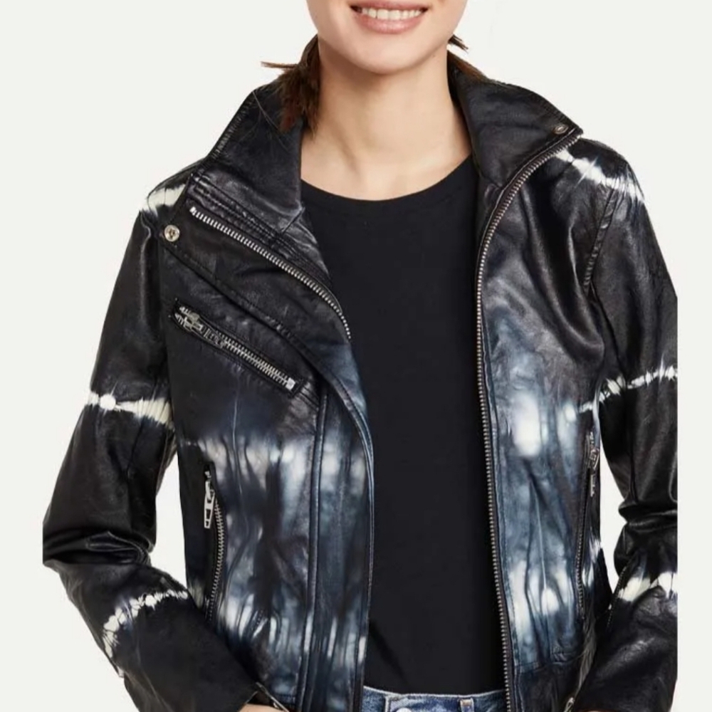 BLANKNYC black tie-dye faux leather moto jacket size xs